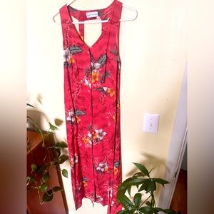 Vintage Hawaiian Red Floral Maxi Dress, Size Medium